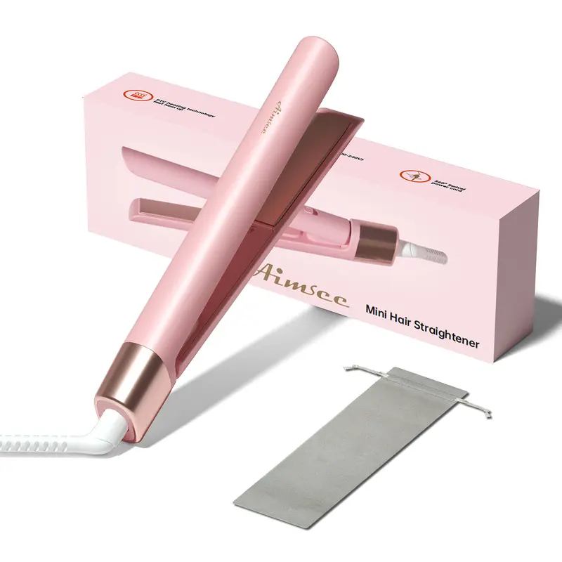 0.8" Ceramic Mini Flat Iron Straightener - 2 in 1 Curlers & Straighteners, Fast Heating, Advanced Heat Control, 180°C/356°F, Bang Control, Dual Voltage for Travel, Pink (Ideal for Short Hair)