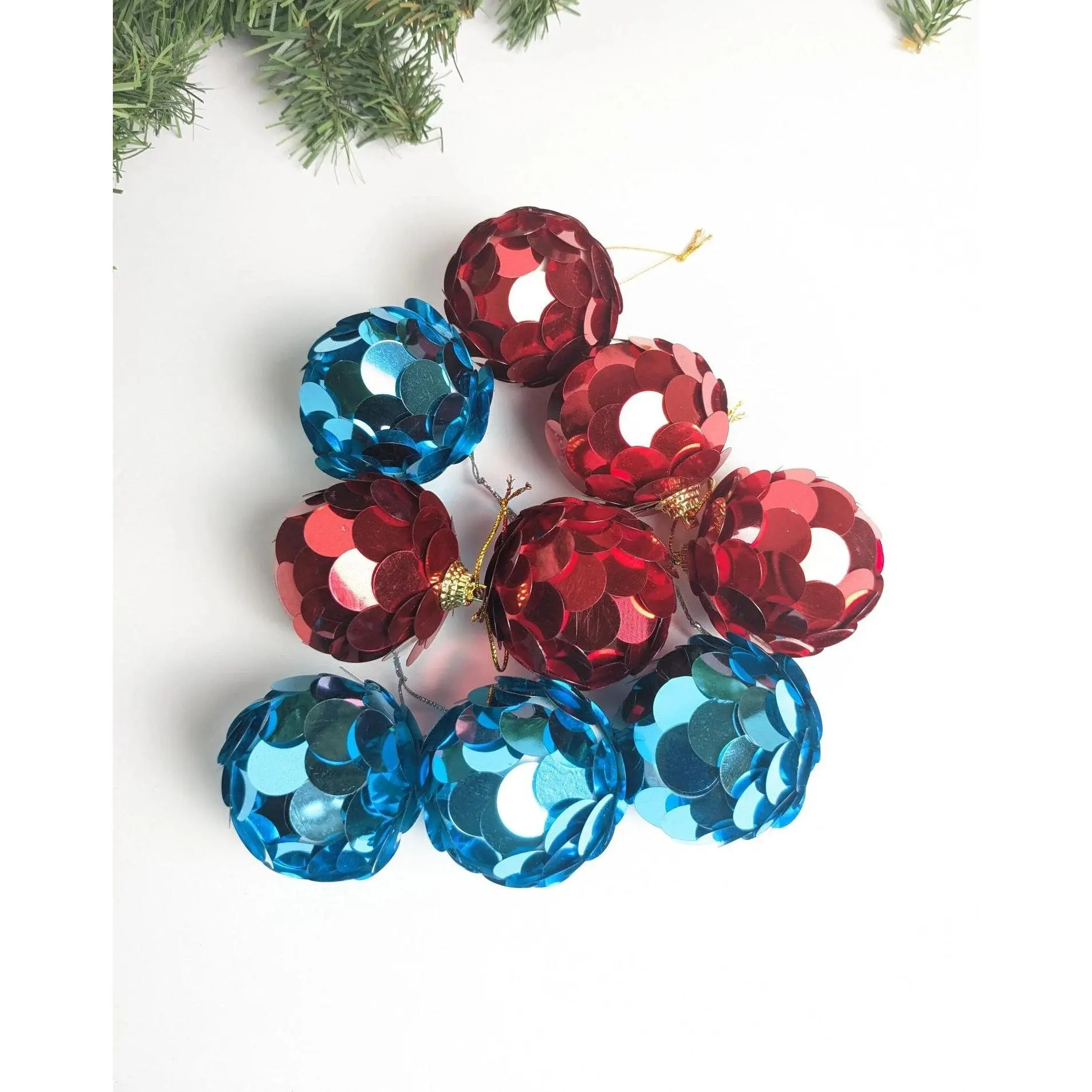 Vintage Set of 9 Sequin Ball Christmas Ornaments