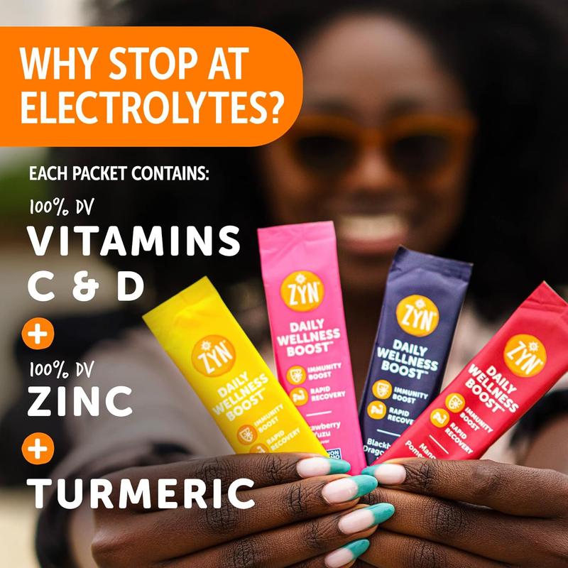 ZYN  Turmeric Electrolyte Drink Mix Hydration Variety Pack, with Turmeric, Vitamin C, Vitamin D, Zinc - Benefits Healthcare Natural