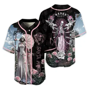 San.ta Muer.te Rose Baseball Jersey, Camisa De La San.ta Mue.rte Jersey Shirt Gift, San.ta Muer.te Mexcico Jersey for Men and Women, Baseball Jersey