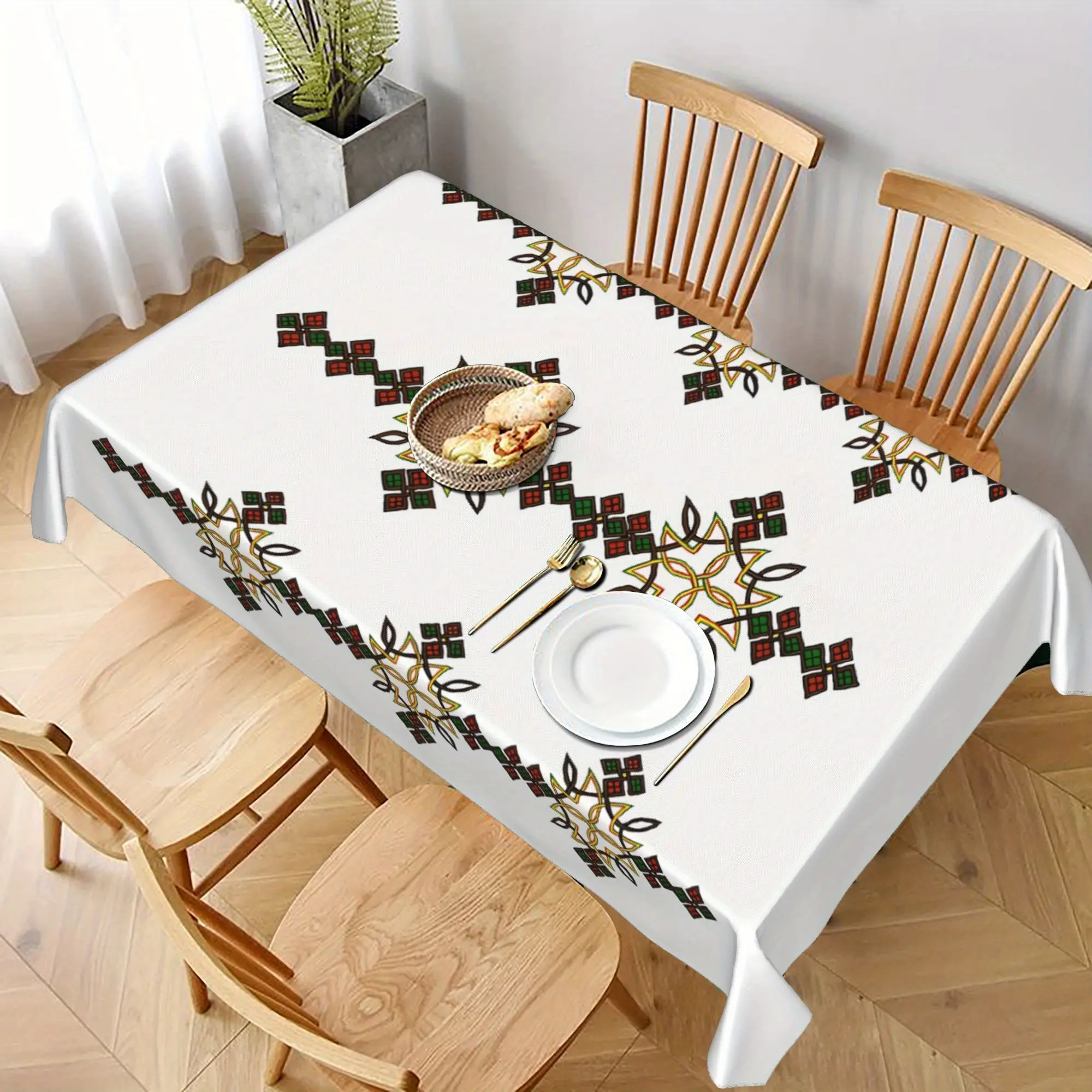 Bihudu Ethiopian Cross Printed Tablecloth - Traditional Ethiopian Diaspora Designed Washable Table Cover, Easy To Clean Polyester Fiber Fabric, Suitable for Picnic Dining Table, Restaurants, Kitchens, Ethiopia/Africa/modern Home Decoration