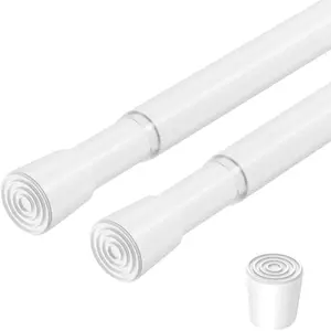 2 Pack Spring Loaded Tension Rod 17-41" Adjustable Curtain Rods No Drill Extendable Spring Rod Tension Curtain Rods For Window Kitchen Shelves Rv Refrigerator And Small Spaces,White
