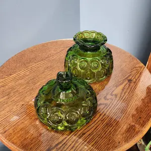 Vintage L. E. Smith Green Moon and Stars Candy Dish 8in H 6w