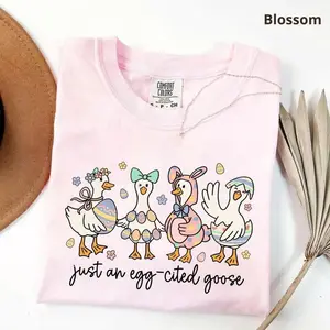 Comfort Colors Just An Egg-cited Goose T-shirt, Silly Goose Easter Tee, Coquette Egg Shirt, Brushstroke Easter Day 2026 T-shirt, Retro Spring Animal Top