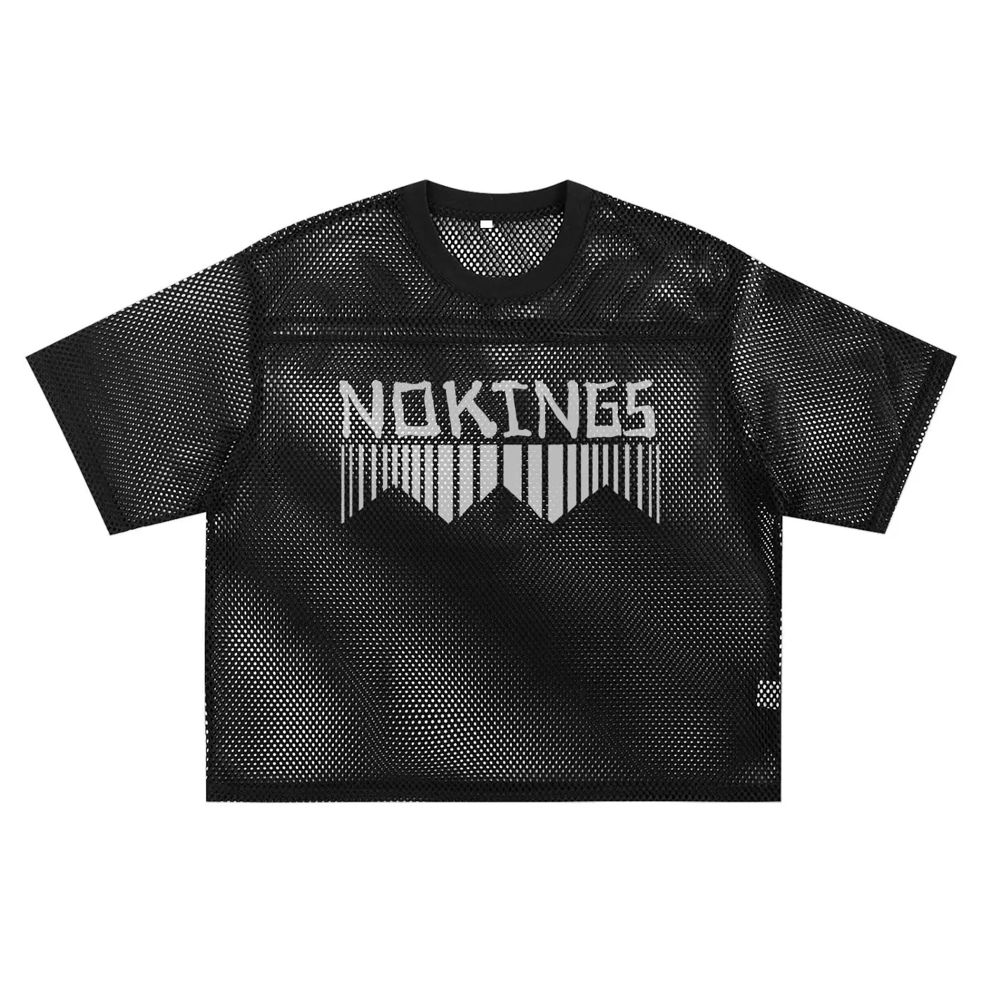 NOKINGS Unisex Mesh Net Shirt RP0017 - Black Short Sleeve Crew Neck Casual Y2K Rock Style T-Shirt for Spring Summer Autumn Winter