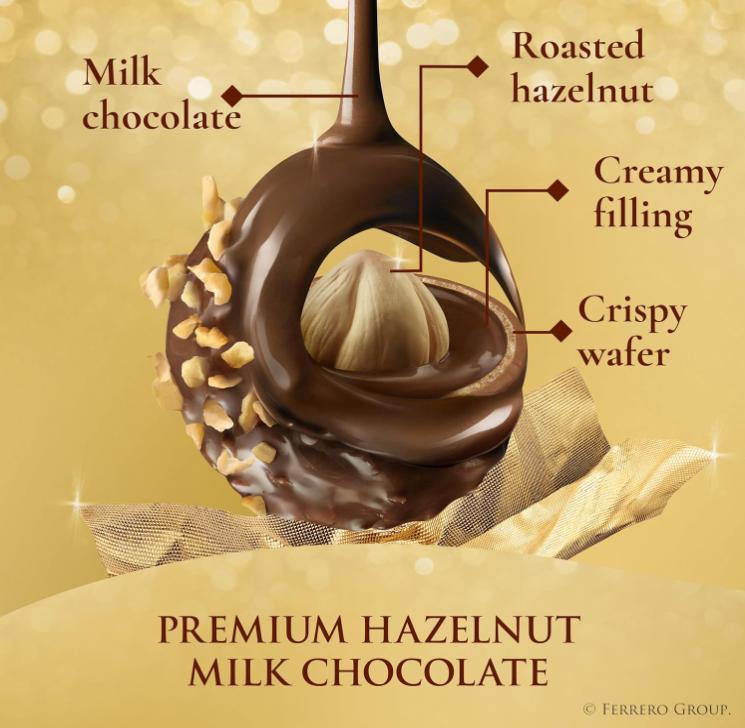 Ferrero Rocher Gourmet Hazelnut Milk Chocolate Valentine's Day Gift Box, 12 Individually Wrapped Chocolates for Gifting, 5.3 oz