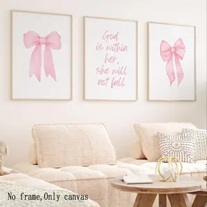3pcs Bow Canvas Wall Art, Inspirational Bible Verse Decor Posters, Girls Room, Dormitory, Living Room, Bedroom Home Decoration, Unframed