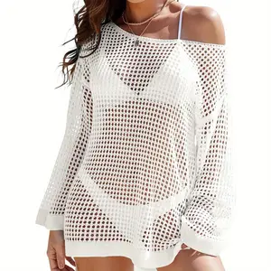 Buauty Women's Swimsuit Crochet Cover Up | Bathing Suit Swimwear Short Sleeve Knit Beach Dress Summer Vacation Outfits