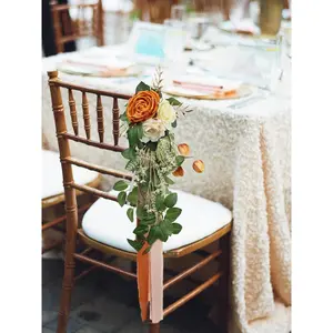 Rinlong 6Pcs Burnt Orange Flowers Chair Decor Wedding Decorative Ornaments