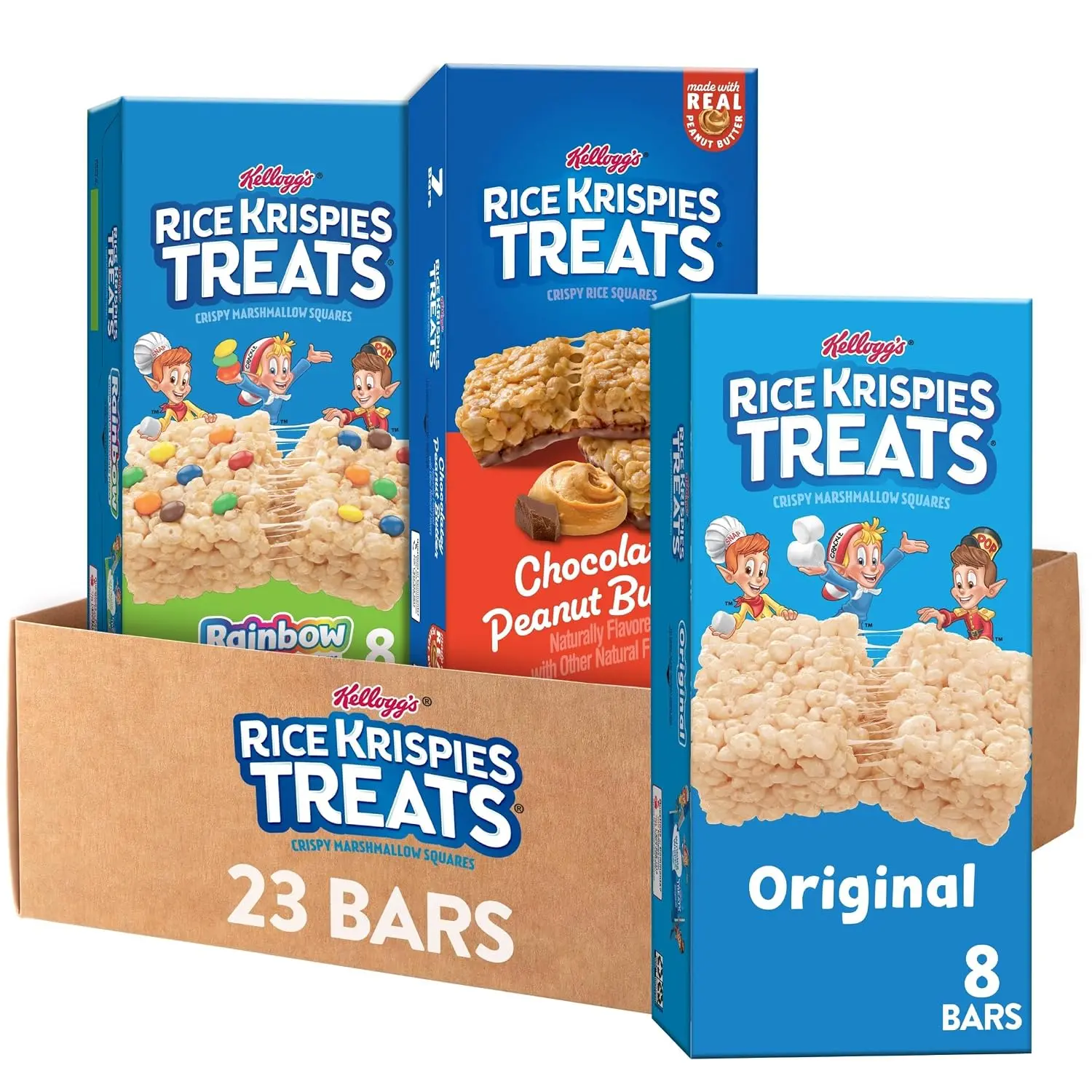 Rice Krispies Treats Peanut-Free Crispy Marshmallow Squares, Kids' Snacks, Cereal Bars, Variety Pack (3 Boxes, 23 Bars)