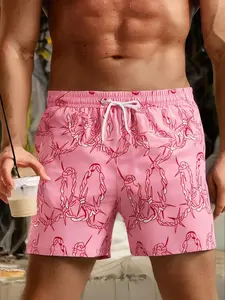 Men's Simple Print Vacation Style Beach Shorts, Printed Swim Trunks, Summer Swim Trunks, Casual Comfortable Daily Wear, Perfect for Beach Activities, Swimming Shorts