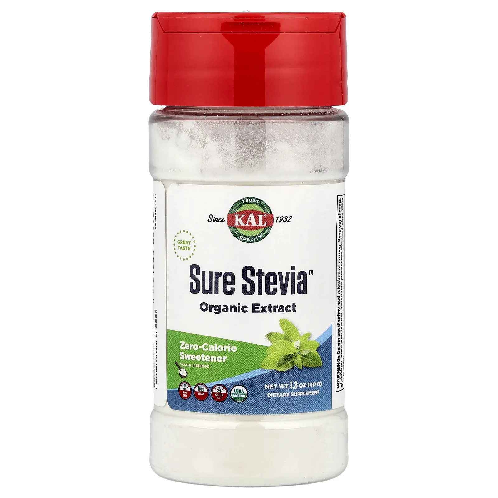 KAL Organic Sure Stevia™ Extract, 1.3 oz (40 g)