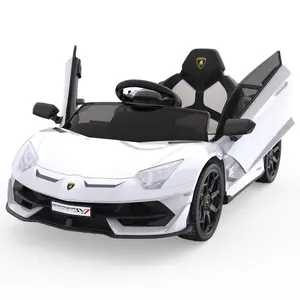 White 12V Licensed Lamborghini Kids Electric RideOn Car With Remote Control LED Lights And Sound System White Bluetooth