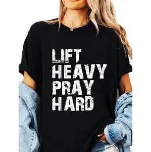 Lift Heavy Pray Hard Cotton T-shirt for faith-driven gym enthusiasts