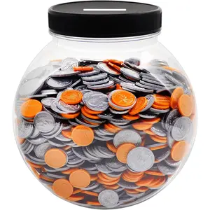 Large Coin Bank Jar, Big Clear Coin Money Tip Change Saving Piggy Jar with Silver Slotted Lid, 2 Placement Methods Large Coins Piggy Money Change Clear Bank for Adults Teens