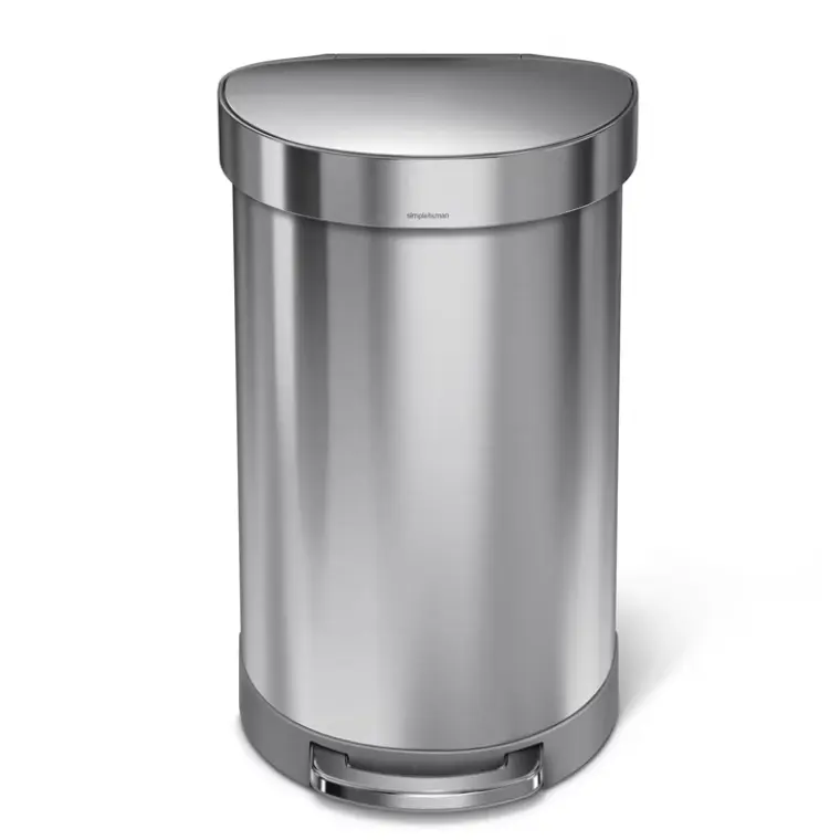Simplehuman 45L Semi-Round Kitchen Step Trash Can, Hands-Free Garbage Can with Steel Pedal and Soft-Close Lid, Space-Saving Slim Design, Large Capacity Kitchen Waste Bin for Home, Apartment, Office and Everyday Household Use