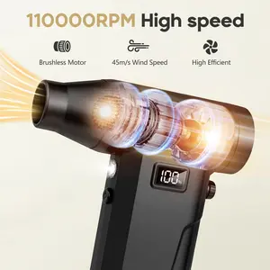 110000RPM Electric Air Duster, Cordless Compressed Air Blower with Brushless Motor, Adjustable Speed, LED Light, Type-C Rechargeable Keyboard Cleaner for PC, Car, Home