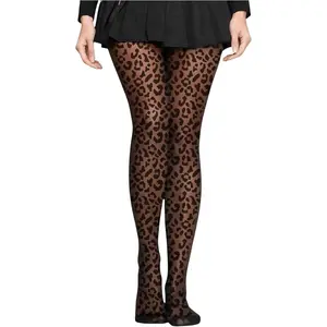 Women's Leopard Print Mesh Sheer Tights Control Top Pantyhose Lingerie Stockings