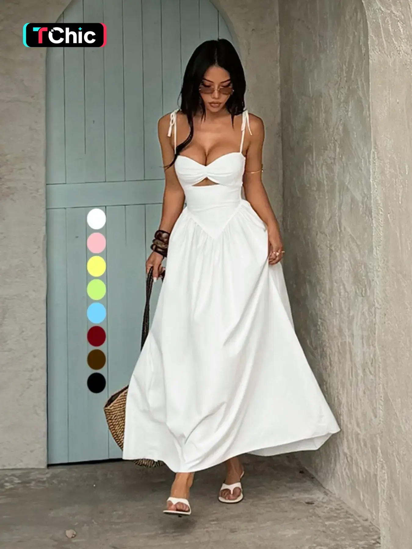Cutout Halter Dress, Women, Sexy Tie Strap Long Dress, Plain Design, All Seasons Wear, Elegant Evening Gown, Formal Wear, Perfect for Special Occasions, Chic