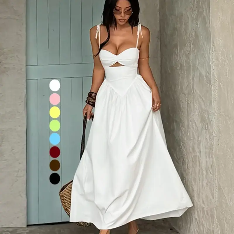 Cutout Halter Dress, Women, Sexy Tie Strap Long Dress, Plain Design, All Seasons Wear, Elegant Evening Gown, Formal Wear, Perfect for Special Occasions, Chic