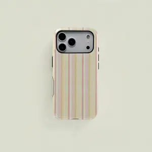 1pc Striped Pink Textured Double Layer Protective Case, Shockproof, 2-in-1 Case for iPhone 17 16 15 Pro 14 13 12 11 Pro Max 14 Plus 15 Plus Samsung Galaxy S25 S24 S23 Ultra Series Couple Mobile Phone Case Boyfriend Gift