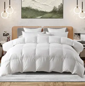 Sweetcrispy Down Comforter Queen Size, Fluffy Duvet Insert, Hotel Feather Comforter Down Alternative Comforter, Lightweight Down Blanket Suitable for All Seasons, Classic White, 90 X 90 Inch