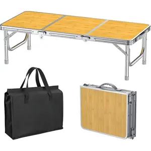 3ft Low Folding Camping Table with Carry Bag, 34.2'' Lx15.7'' W Portable Picnic Tables, Lightweight Thicker Aluminum Beach Table with Carry Handle for Beach, Camping, Picnic, Yellow