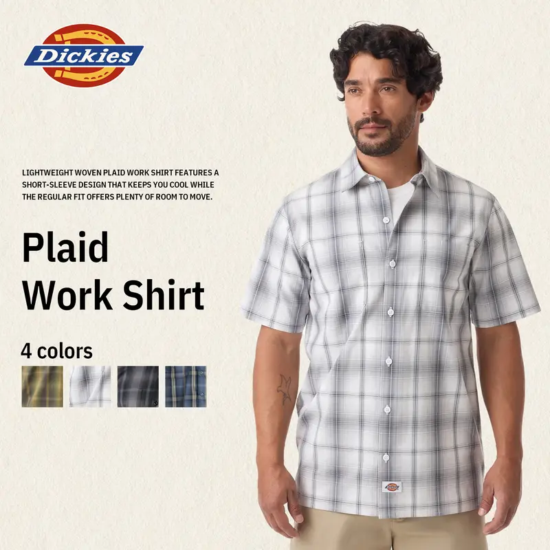 Dickies | Plaid Work Shirt, Regular Fit, Durable Comfort, Lightweight, Breathable, Classic Workwear Style