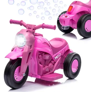 【GARVEE】6V Toddler Ride On Motorcycle with Bubble Maker, LED Lights, Music, Pedal, Forward/Backward Function, 3-Wheel Battery Powered Electric Motorbike Gift in Pink for Boys and Girls