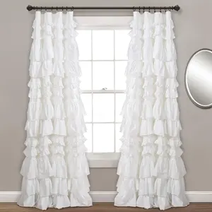 Light Filtering Window Curtain Panel Single 52" W x 95" L White - Drapes - Ruffled Curtains for Bedroom - White Curtains