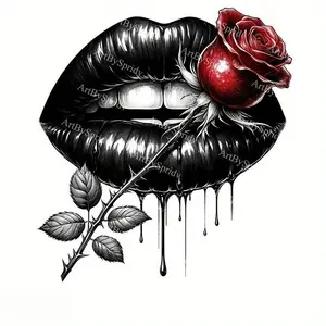 6Pcs Gothic Lip Rose Iron on Transfers Black Lip Red Flower Heat Transfer Vinyl Patches for T Shirt Backpack DIY Applique Craft Supplies