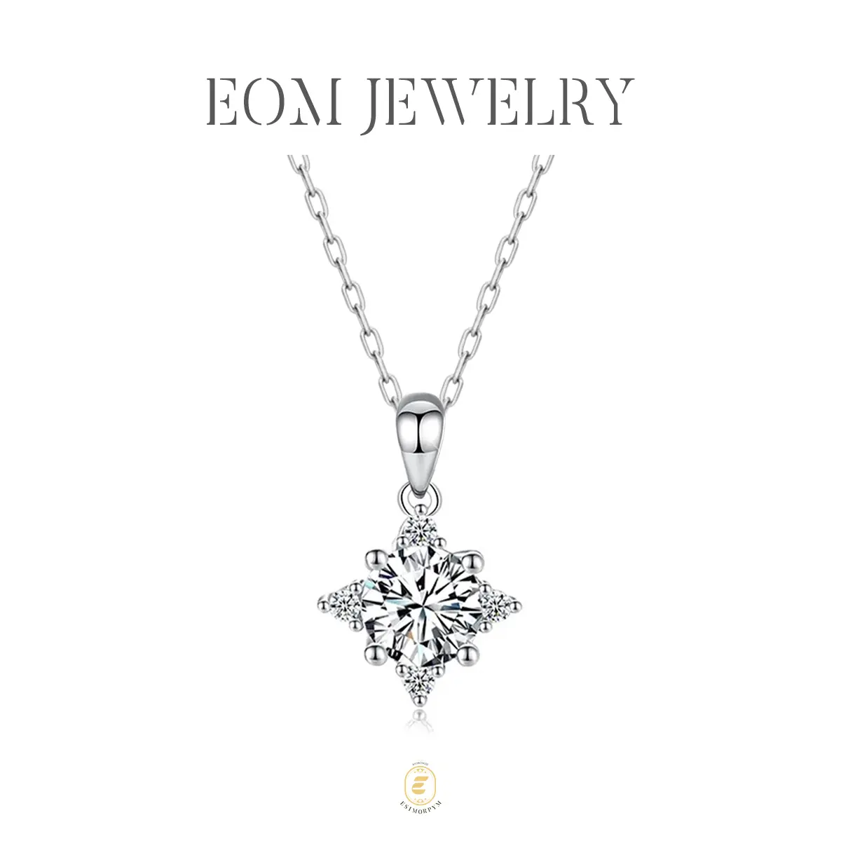 EOM Moissanite 1ct Starburst Halo Pendant Necklace Silver-Plated Valentine's Day Wedding Engagement Anniversary Romantic Elegant Gift Daily Wear