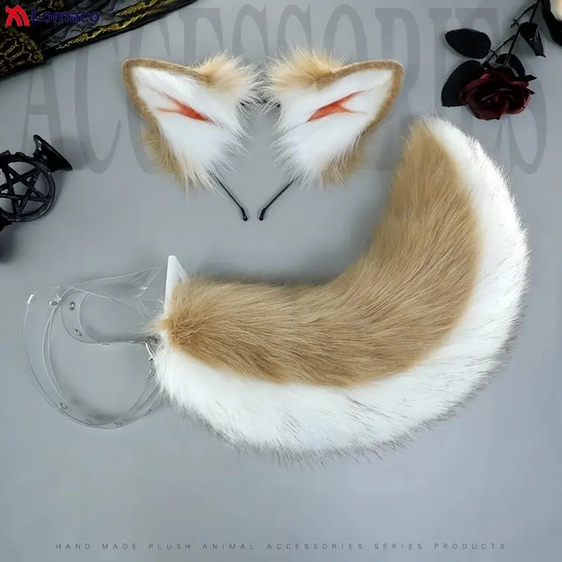 Plush Wolf Dog Ears Hairbands Furry Tail Fursuit Animal Ears Hair Hoops Cat Fox Ear Tails Costume Accessories Cosplay Props