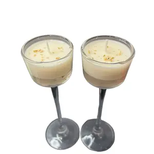 Tall Elegant Glass Flute Pair with Gold Flakes - Candle Design Featuring Sparkling Gold Accents-Set of 2 Gift Wedding/Decor