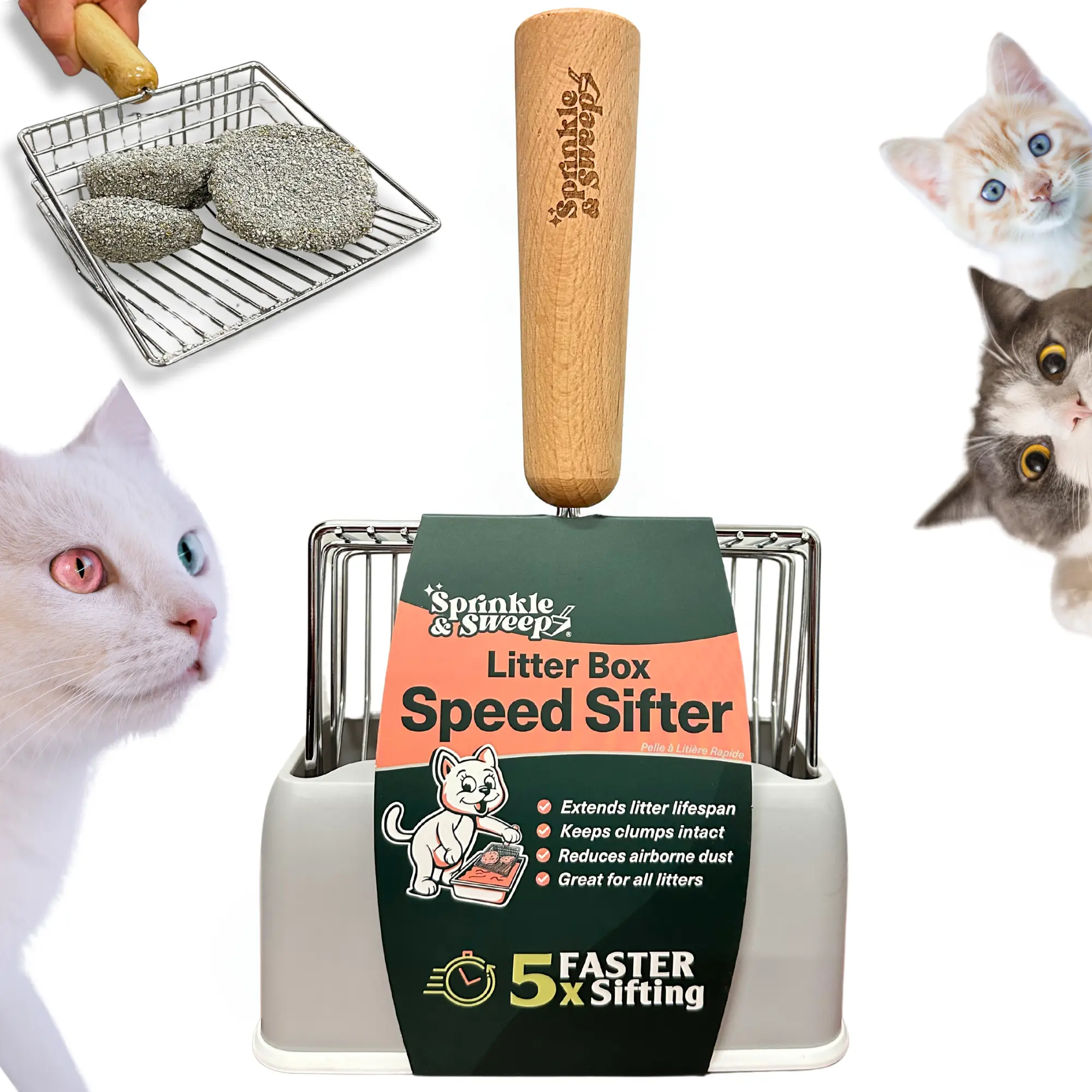 Speed Sifter Litter Scoop — 5X Faster Sifting, Non-Stick, Heavy Duty Metal | Holder Included