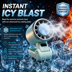 3-in-1 Turbo Handheld Fan with Cooling Tech – Digital Display, Type-C Fast Charge, Neck/Wearable & Desk Stand ,Perfect for Summer Travel, Sports, Outdoor & Office