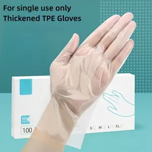 100 Disposable Single Use TPE Gloves: Transparent, food-grade material with a lightweight, thin design that offers a comfortable, snug fit—ideal for daily kitchen use, dishwashing, washing produce, and general household cleaning.