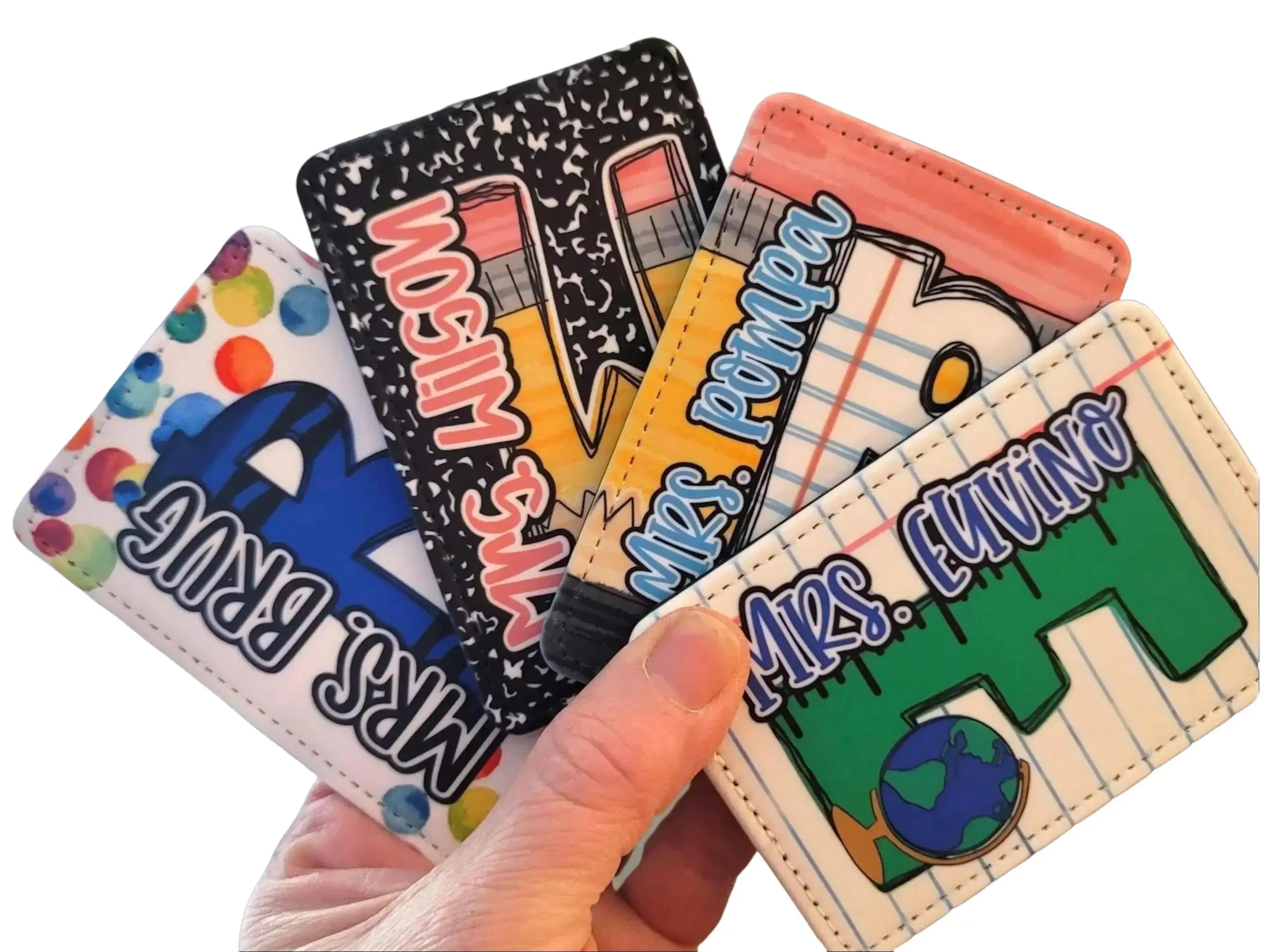 Vertical PU Leather ID Badge Holder - Durable Compact Card Case, Whimsical Pencil-Notebook Motif, Pastel Color, Visible Card-Fitting, Ideal for School Supplies, Teacher Gifts