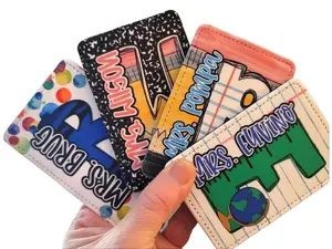 Vertical PU Leather ID Badge Holder - Durable Compact Card Case with Whimsical Pencil & Notebook Motif, Pastel Color, Visible Card-Fitting, Ideal for School Supplies (Teacher Appreciation Gifts), Durability
