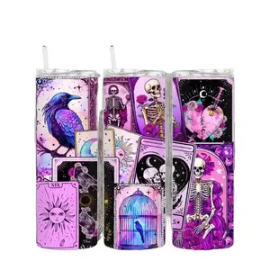 Tarot Card 20oz Tumbler - Unique Sublimated Design, Sliding Lid, & Plastic Straw for On-the-Go Drinking Bottle Drinkware