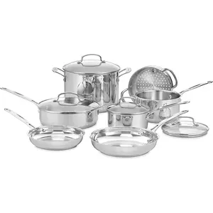Cuisinart Chef’s Classic 11-Piece Stainless Steel Pots and Pans Set, Cookware Set Compatible with Induction, Electric, Gas Cooktops, Aluminum Core for Even Heat, Cool Grip Handles, Dishwasher Safe