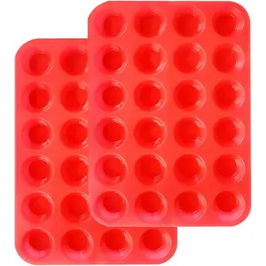 Mini Muffin & Cupcake Set, 24 Cups 2-Pieces, Nonstick Silicone Baking Pan, BPA Free and Dishwasher Safe, Great for Making Muffin Cakes, Tart, Bread (24 Cups Red, 2 PCS)
