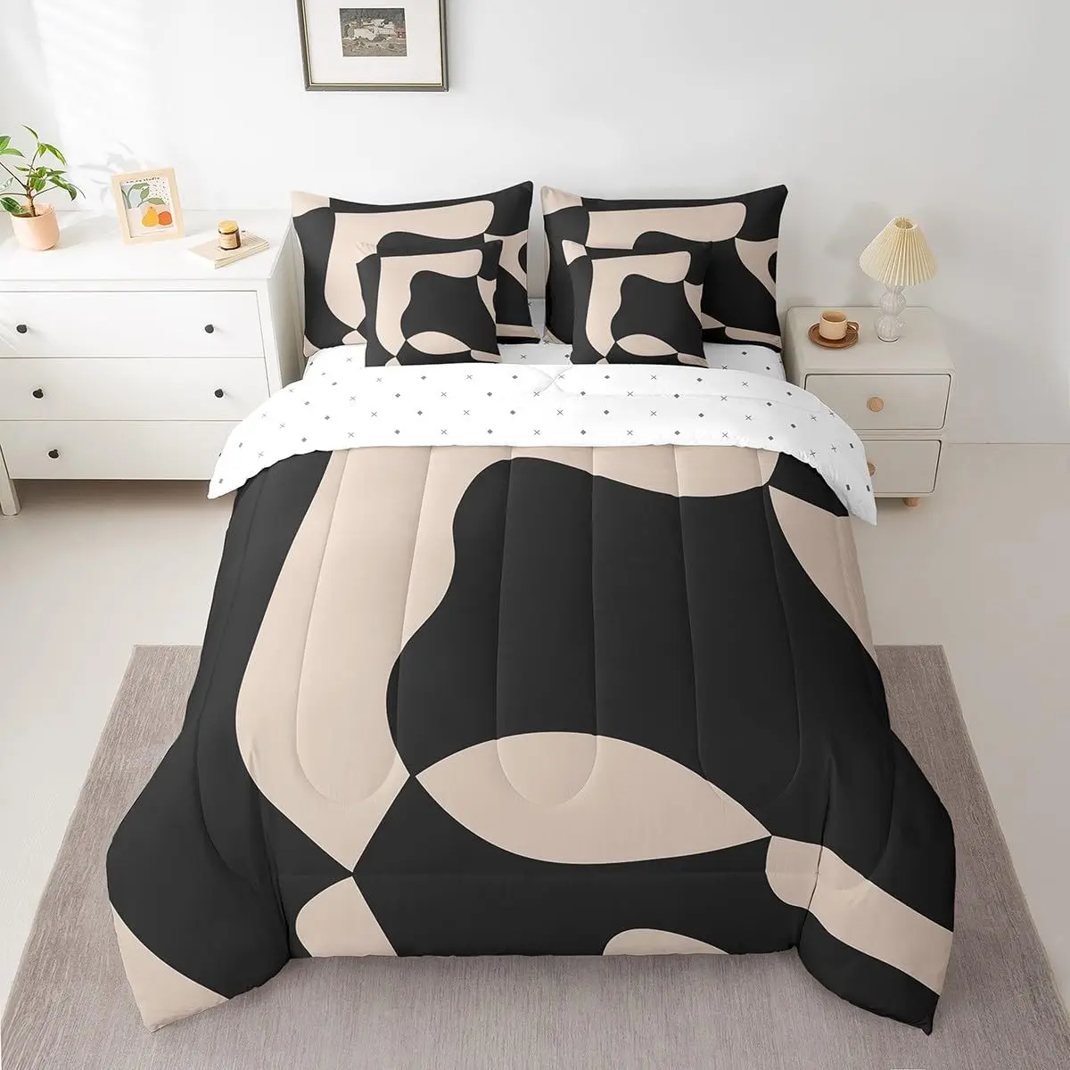 Feelyou 7-Piece Modern Bedding Set for Adults - Black & Dark Tan Comforter Set with Breathable Fabric, High Tenacity, Multi-Size Options, Sheets, Pillowcases, and Cushion Covers, Seven Pieces