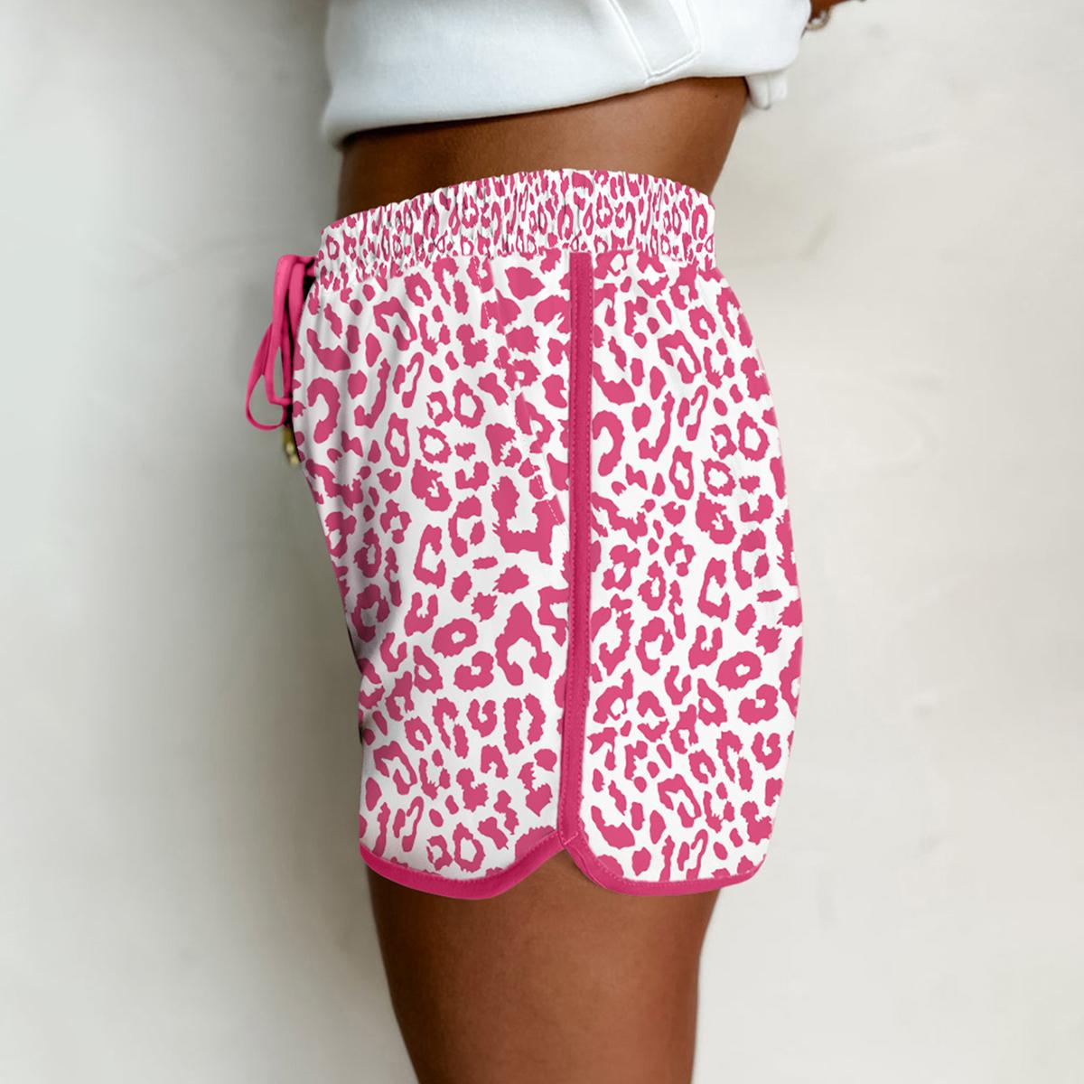 Leopard Elastic Waistband Chic Drawstring Elastic Waist Casual Shorts