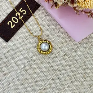Dainty Pearl Necklace – Freshwater Pearl Charm in Gold Bezel – Minimalist Stacking Necklace – Bridesmaid Gift