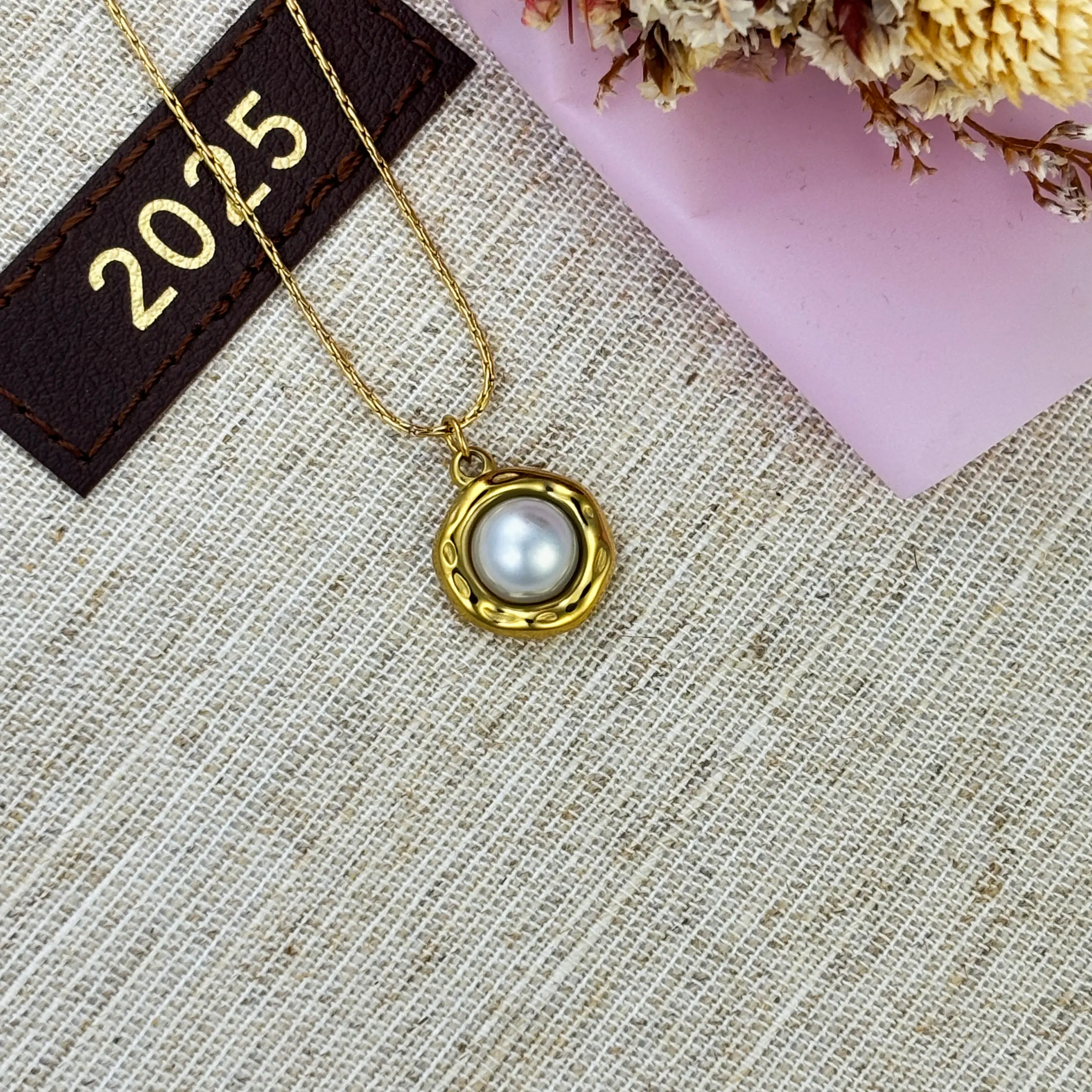 Dainty Pearl Necklace – Freshwater Pearl Charm in Gold Bezel – Minimalist Stacking Necklace – Bridesmaid Gift