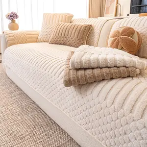 Simple Solid Color Sofa Cushion Cover, Non-Slip Sofa Protector, Soft Comfortable Couch Pad, Reusable Home Living Room Decor