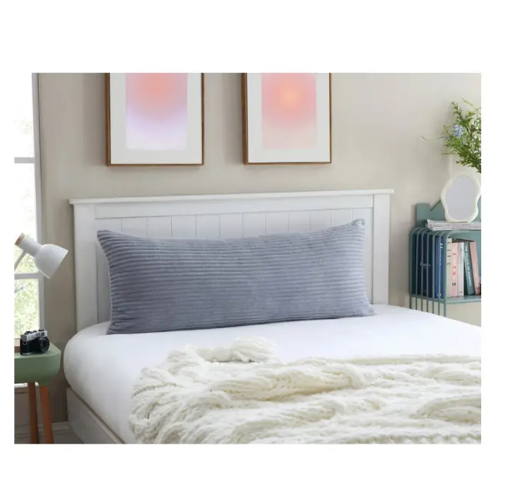 Gray Ribbed Body Pillow 48" x 20" with Removable Cover, Comfortable Design for Home Decor