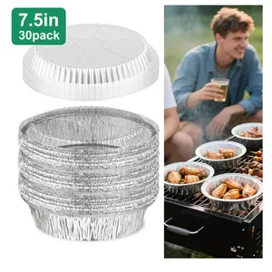 30 Pack 7.5" Round Aluminum Foil Pans with Clear Lids – Heavy Duty Disposable Baking Trays for Oven, Air Fryer & Meal Prep,Food Containers