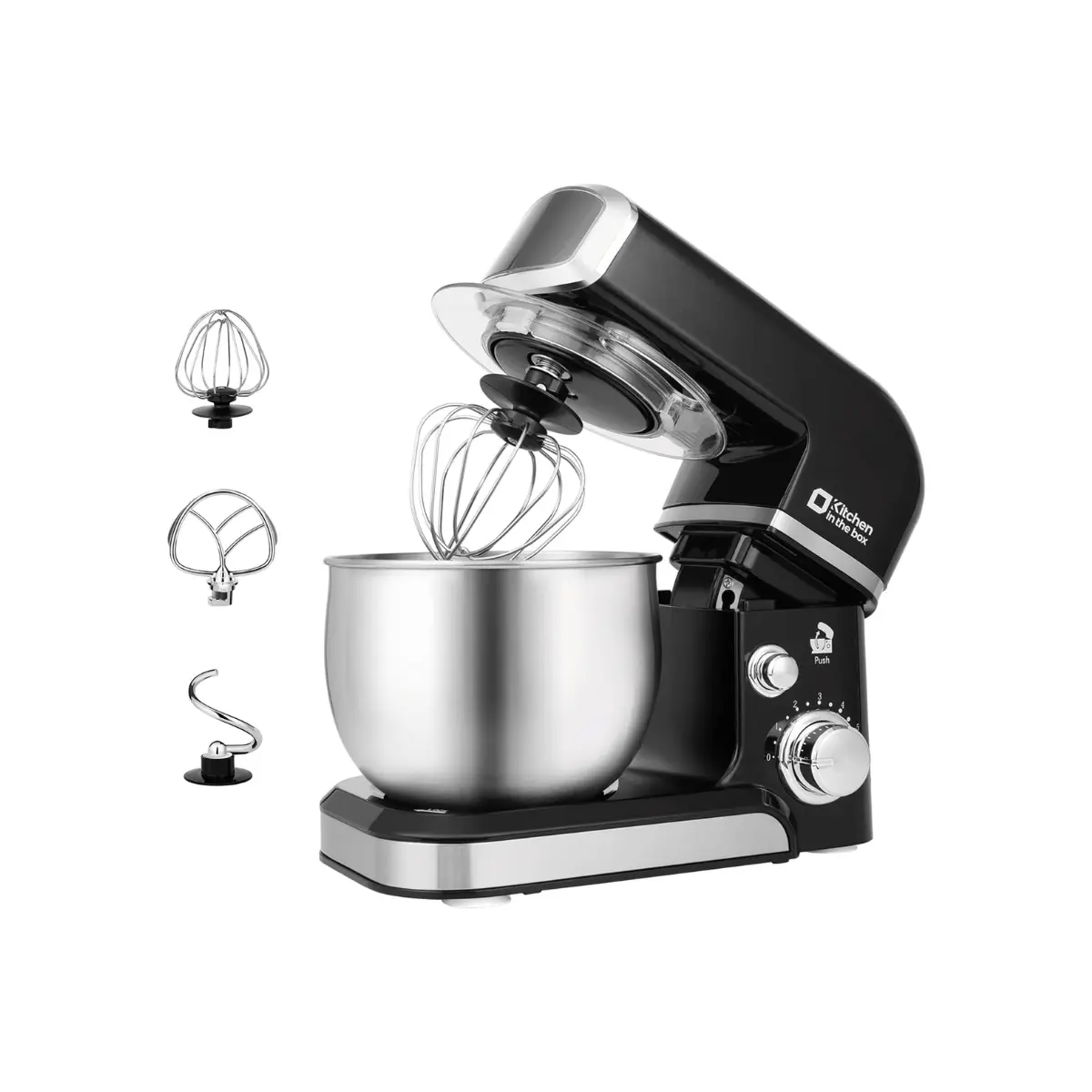 Kitchen in the box Stand Mixer,3.2Qt Small Electric Food Mixer,6 Speeds Portable Lightweight Kitchen Mixer for Daily Use with Egg Whisk,Dough Hook,Flat Beater (Black)